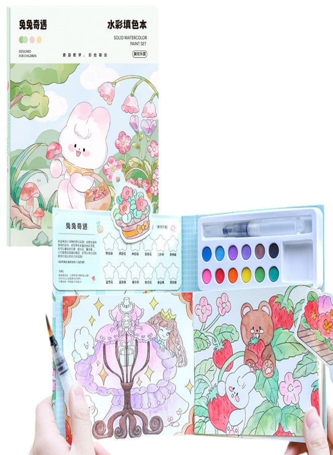 SAMVARDHAN Watercolor Painting Book Set - DIY Graffiti Coloring Note-Book with Watercolor Gouache Brush, Creative Cartoon Coloring Book, Dip Water to Paint Painting Set for Kids, Boys, Girls, Childrens (Rabbit) - Image 1